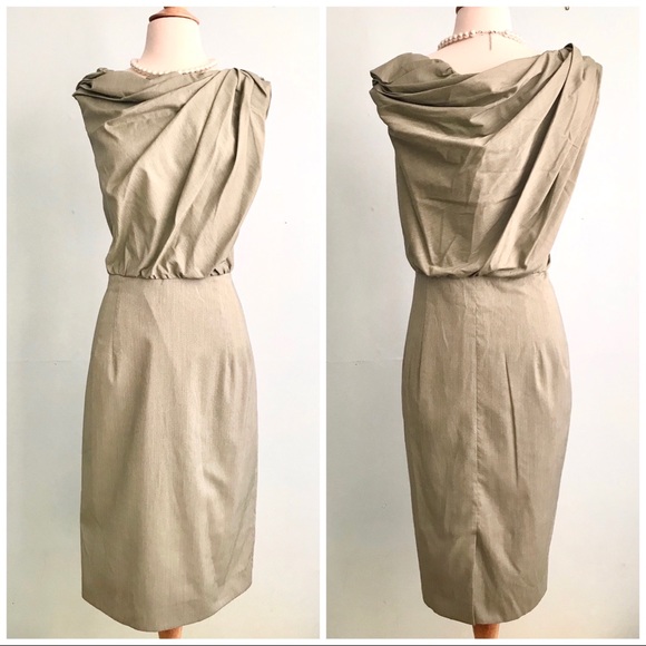 Byron Lars Dresses & Skirts - Byron Lars Khaki Green Cowl Neck Sheath Dress 8
